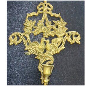 Vintage Decorative Brass Wall Mount Candleholder With Birds